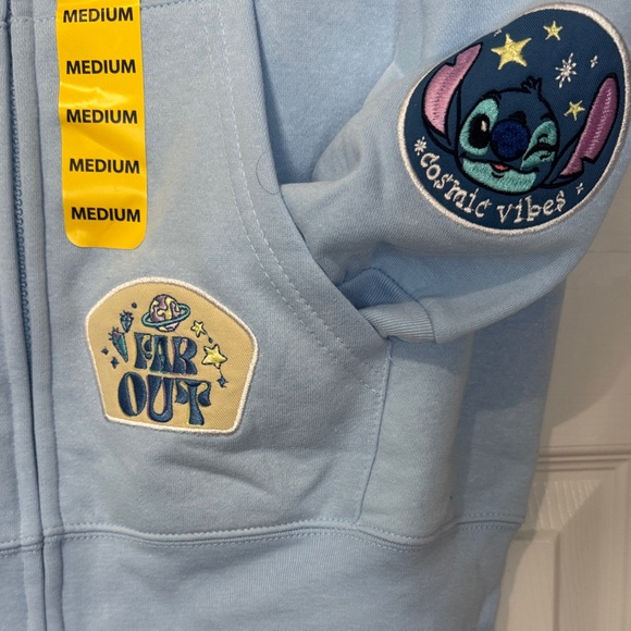 Disney Light Blue Stitch Hoodie with Patches Medium NWT - Picture 6 of 13